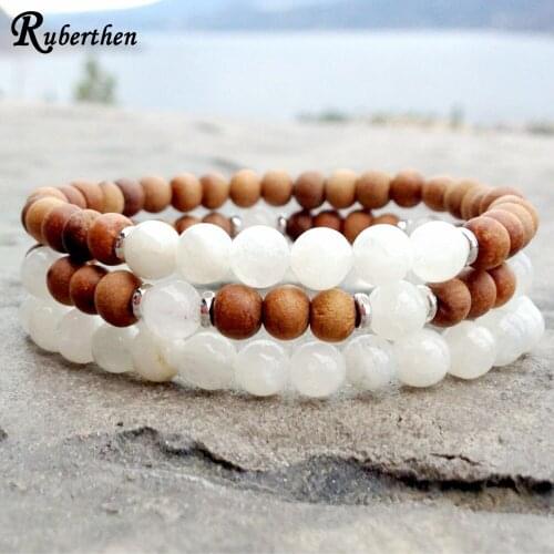 Ruberthen New Design Women’s Sandalwood Bracelet A Grade Moonstone Wrist Mala Bracelet Developing Intuition Root Chakra Jewelry