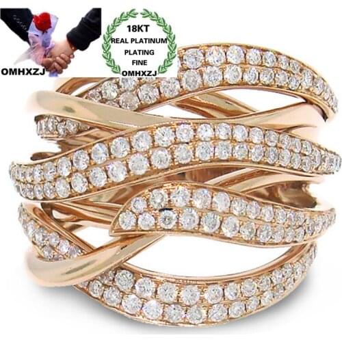 OMHXZJ Wholesale RR1246 European Fashion Fine Woman Party Birthday Wedding Gift Multi Layer AAA Zircon 18KT White Rose Gold Ring