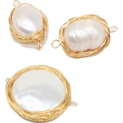 Natural Pearl Pendant Connectors High Quality Freshwater Pearls Copper Wire Wrapped Link Charms for Jewelry Making Necklace