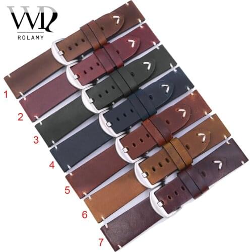Rolamy 22 24mm Top Real Leather Replacement Watch Band Strap Belt with Screw Buckle For Panerai Tudor IWC Fossil Tag Heuer