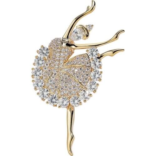 Luxury Korean Statement Ballet Girl Fairy Brooches For Women Cubic Zirconia Corsage Party Clothes Decoration Jewelry Love Gifts
