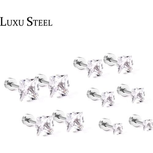 LUXUSTEEL Earrings For Women Brinco One Set Stainless Steel CZ Square Anti-allergy Earrings Sets Female Collier Party Gif
