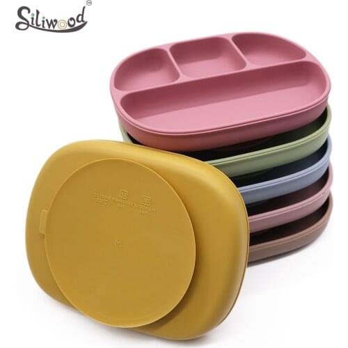 Silicone Dining Plate Solid Baby Feeding Silicone Plate Sucker Children Dishes With Lid BPA Free Kids Feeding Bowls Tableware