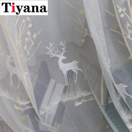 Tiyana Rustic Embroidery Floral Sheer Curtains for Living Room Flower Voile Window Treatment Drapery for French Door M249Y