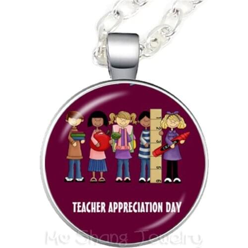 Thank You Teacher Necklace 25mm Glass Cabochon Pendant Merci Maitresse Glass Dome Handmade Jewlery Sweater chain For Gratitude