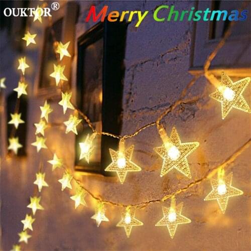 LED Fairy Star String Lights Christmas Garlands Lights for Home Tree Wedding Xmas Decoration Curtain Lights Indoor Pulg/Battery