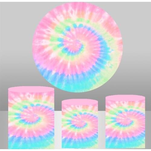 Round background light pink tie dye Backdrop baby shower girl birthday Party photo studio table column Covers poster YY-666