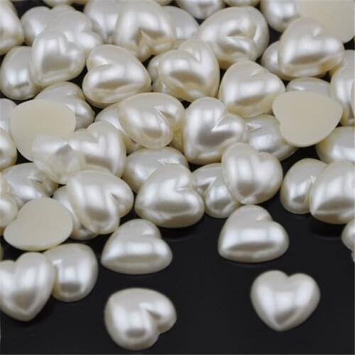 Upick 50/100pcs Beige Plastic Heart Pearl Flatback Acessories 12mm