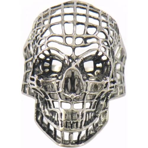 FANSSTEEL Stainless Steel Jewelry Hollow net grid Skull Biker Ring FSR11W05