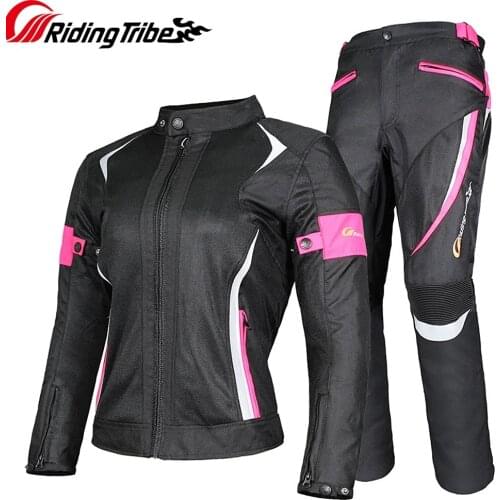 Women Motorcycle Jacket Pants Lady Riding Motorbike Protective Coat Trousers Sets Reflective Anti-collision Cycling Clothes Suit