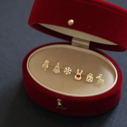 GOLDtutu Pure 9K Solid Gold Earrings Christmas Limited Red Nose Fawn Snowflake Christmas Tree Candy Gift 2020 New Fine Jewelry