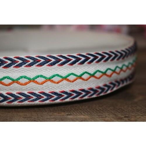 10yards/lots Woven Jacquard Ribbon 3.4cm light beige background Geometric pattern IS-2800