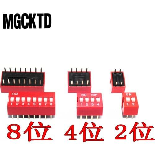 100pcs 2P 2 Position DIP Switch 2.54mm Pitch 2 Row 4 Pin DIP Switch