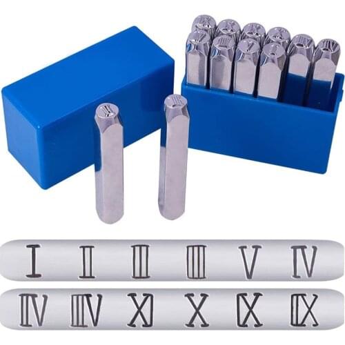 12 Pcs Roman Numerals Metal Stamp Set Iron Uppercase Stamps Punch Press Tool for Imprinting on Jewelry Leather Wood Stamping