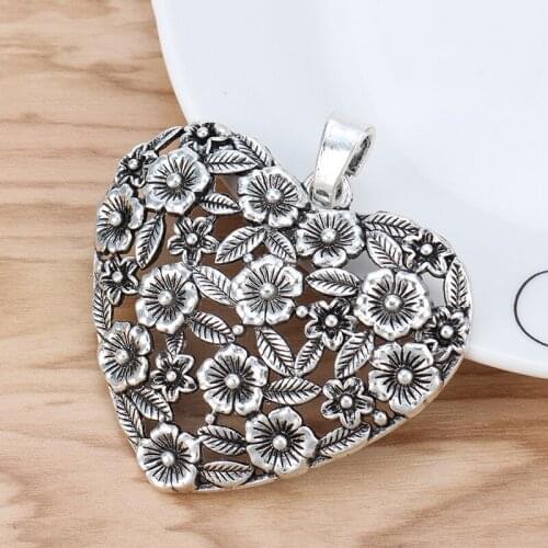 2pcs Large Flower Heart Charms Pendants for Necklace Jewelry Making Findings