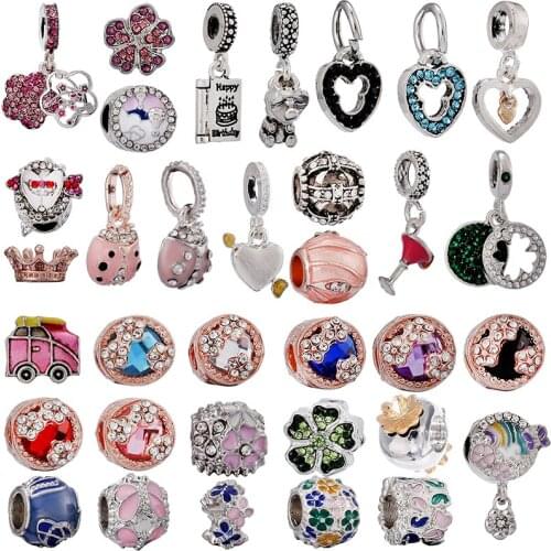 2Pcs/Lot Heart-shaped Flower Pendant Bead Pendant Brand Fine Bracelet and Necklace Womens DIY Fashion Jewelry Making