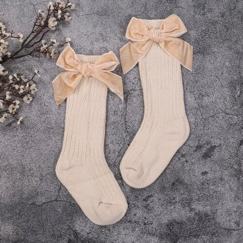 2021 New Girls Socks Autumn Winter Warm Comfortable Solid Color Bowknot Socks for Dancing Vacation Party Stage Performance