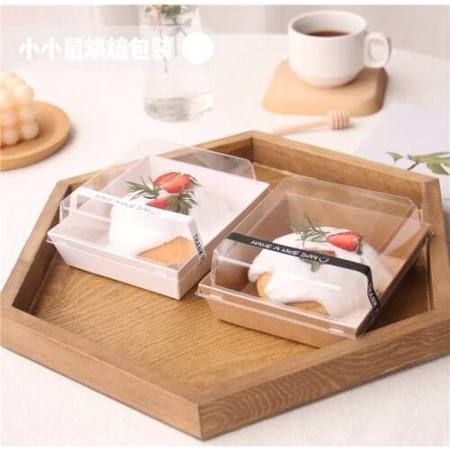 25pcs Net red square white cake packaging box clear cover householde baking decoration paper boxes party dessert cup with lid