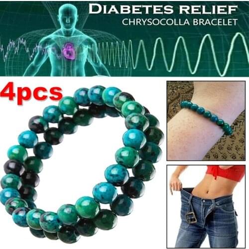 4Pc Chrysocolla Malachite Bracelets For Women Men Natural Stone Beads Bracelet Round Shape Diabetes Relief Bracelet Jewelry Gift