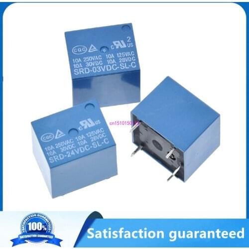 5pcs Relays SRD-03VDC-SL-C SRD-05VDC-SL-C SRD-06VDC-SL-C SRD-09VDC-SL-C SRD-12VDC-SL-C 3V 5V 6V 9V 12V 24V 48V 10A 250VAC 5PIN