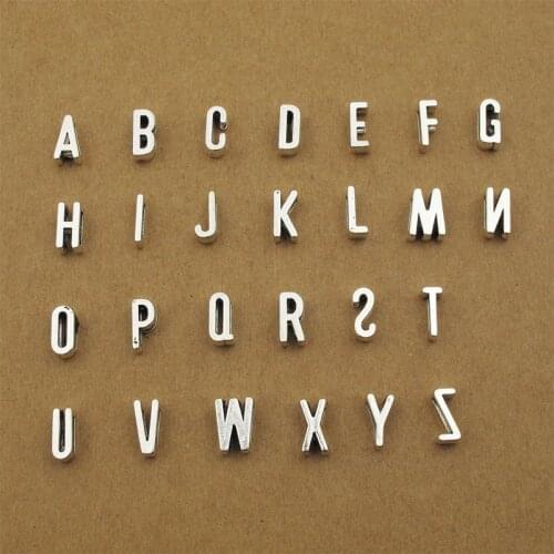 A-Z Antique silver Plated Slide Letters Charm DIY fit 7mm flat leather Word Letter diy necklace & bracelets jewelry making