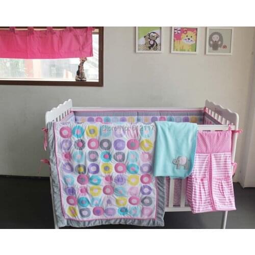 2014 Newest 7pcs girl Baby Crib Cot Bedding Set Quilt Bumper Sheet Dust Ruffle Nappy bag 5 items Birdie Owlet for Girl