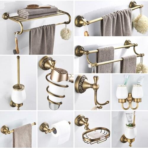 Antique Bathroom Accessories Set Bronze Toilet Brush Holder Paper Towel Holder Soap Dish Towel Rack Shelf Bathroom Hardware Sets
