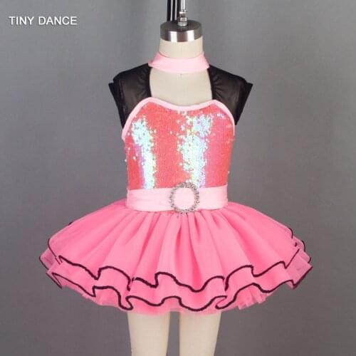 Halter Neck Ballet Dance Tutus for Girls Performance Hot Pink Sequin Bodice with Layers of Soft Tulle Tutu Skirt 19068