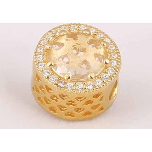 925 Sterling Zilveren Stralende Harten Charm, Clear CZ Shine Bead Europese Sieraden