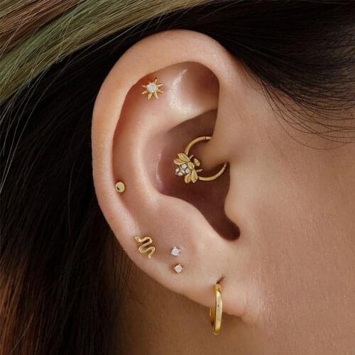 Guarantee 925 Sterling Silver Minimalist Animal Snake Stud Girl Kids Second Hole Multi Piercing Cute Lovely Small Tiny Earrings