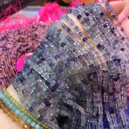 Natural Stone Beaded Faceted Fluorite Square Shape Loose Beads For Jewelry Making DIY Necklace Bracelet Accessories 4x4mm