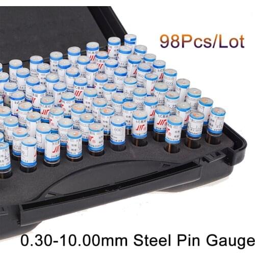 0.30-10.00mm Steel Pin Gauge 50mm Pin Measuring Tool Step 0.1mm, 98pcs/lot Measurement Gage
