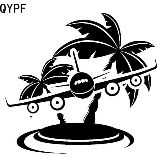 QYPF 17.6cm*16.2cm Interesting Durable Island Takeoff Plane And Tree Vinyl Car Sticker Beautiful Decal Diverse C18-0804