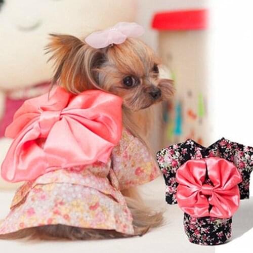 Pet Dog Clothes Exquisite Small Floral Japanese Kimono Dog Clothes Bow Pet Skirt Four Seasons Available For Small Dogs DC823