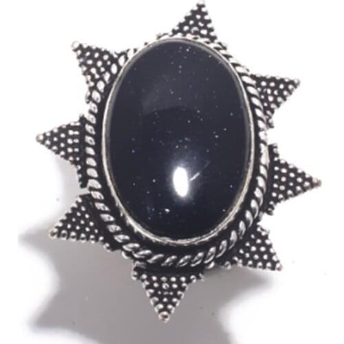 Genuine Blue Sunstone Ring Silver Overlay over Copper, Hand Made Women Jewelry gift, USA Size : 8, R6888