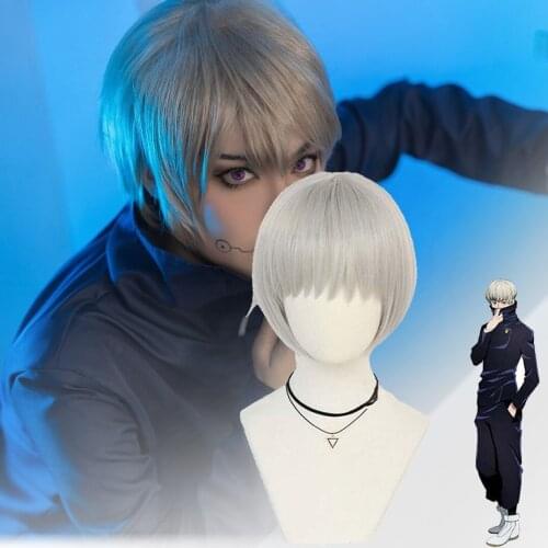 Costume Props Inumaki Toge White Silky Wigs Cosplay Accessory Anime Jujutsu Kaisen Cos Inumaki Toge Face Tattoo Sticker Gift Wig