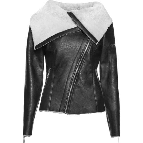 Women Lapel Zipper PU Jackets Winter Vintage Plus Size Slim Coats Casual Female Punk Black Coat Fashion Girls Overcoat