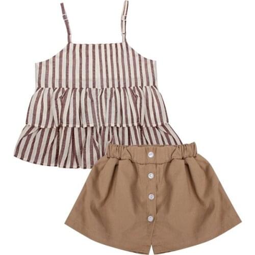 Fashion Girls Clothes Suits New Summer Style Children Sling Clothes Striped Short Pants Sets Kids Sleeveless Sets