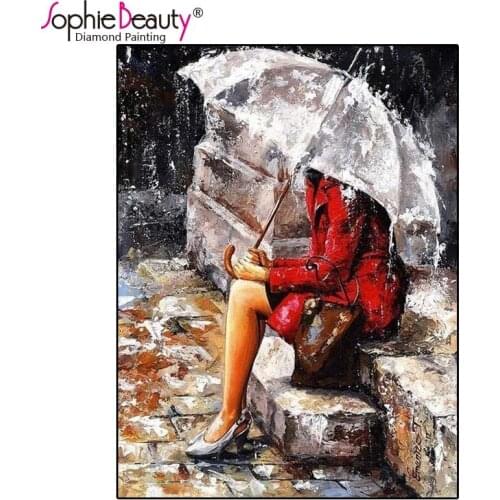 Sophie Beauty Diy Diamond Painting Cross Stitch Rain Umbrella Lonely Girl Handwork Rhinestone Embroidery Handmade Decoration Kit