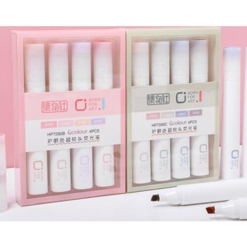 4pcs Colorful Highlighter Pens Set Retro Color Art Super Soft Clisp Tip Brush Marker for Drawing Painting Spot Liner School F274