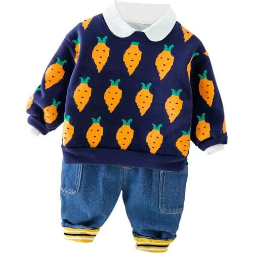 2020 New Boys Girls Winter Clothing Sets Baby Clothes Suits Infant Herfst Pluche Warm Tops Broek 2Pcs/sets Children Kids Costume