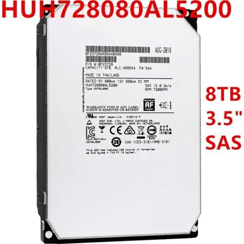 New HDD For Hgst 8TB 3.5" SAS 12 Gb/s 128MB 7200RPM For Internal HDD For Enterprise Class HDD For HUH728080AL5200
