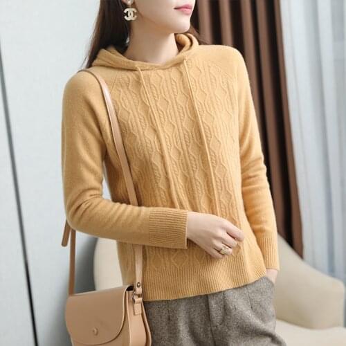 2021 Autumn Winter Women Hoodie Sweaters 100% Pure Wool Knitted Jumpers Twisted Cashmere Pullovers Tops