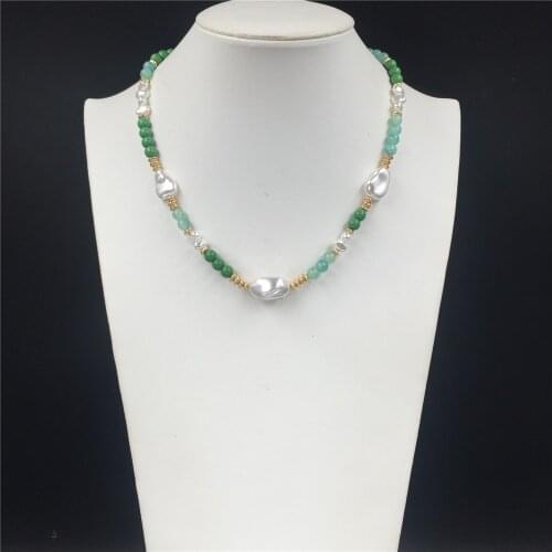 Trendy Elegant Gold Color Green Bead Irregular Pearl Strand Necklace For Women Girl Office Party Anniversary Gorgeous Jewelry