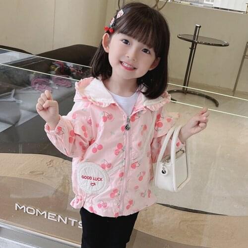 Girls Coat Outerwear Cherry Pattern Coat For Girls Casual Style Childrens Coats Spring Autumn Childrens Clothing