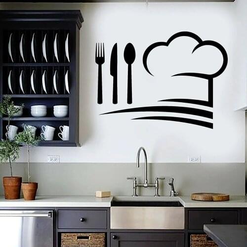 Chefs Hat Pattern Vinyl Wall Decal Kitchen Posters Restaurant Stickers Mural Wall Decor Wallpaper Removable Home Decorate P279