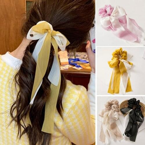 New Satin Long Ribbon Elastic Hair Bands For Women Solid Color Scrunchies Headband Hair Ties Ponytail Holder Hair Accessories