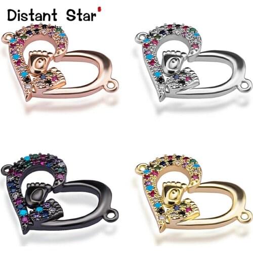 Rose gold silver hollow heart high quality bracelet jewelry connector accessories diy jewelry bracelet making gift brass zircon