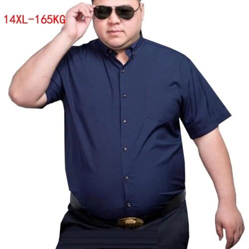 Summer Men Shirt Short Sleeve Office Formal 10XL 12XL 14XL Shirt Oversize Business Interview wedding Shirt Soft Navy blue