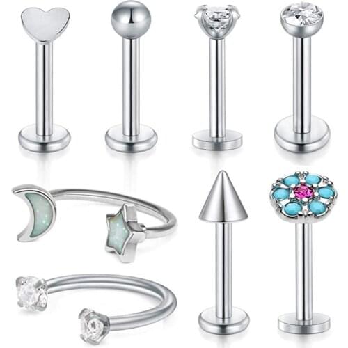 Cartilage Tragus Earrings,Stainless Steel Labret Monroe Medusa Lip Rings Rook Daith Forward Helix Earring Stud Barbell Piercing